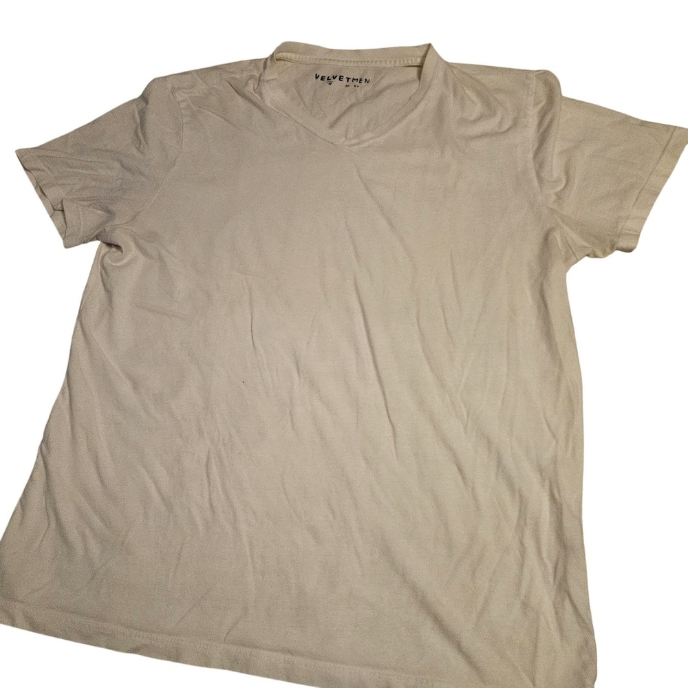 Velvetmen Shirt Mens Medium White‎ Short Sleeve V Neck Casual Basic Tee Soft